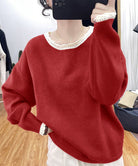 配色ニットプルオーバーラウンドネック秋服