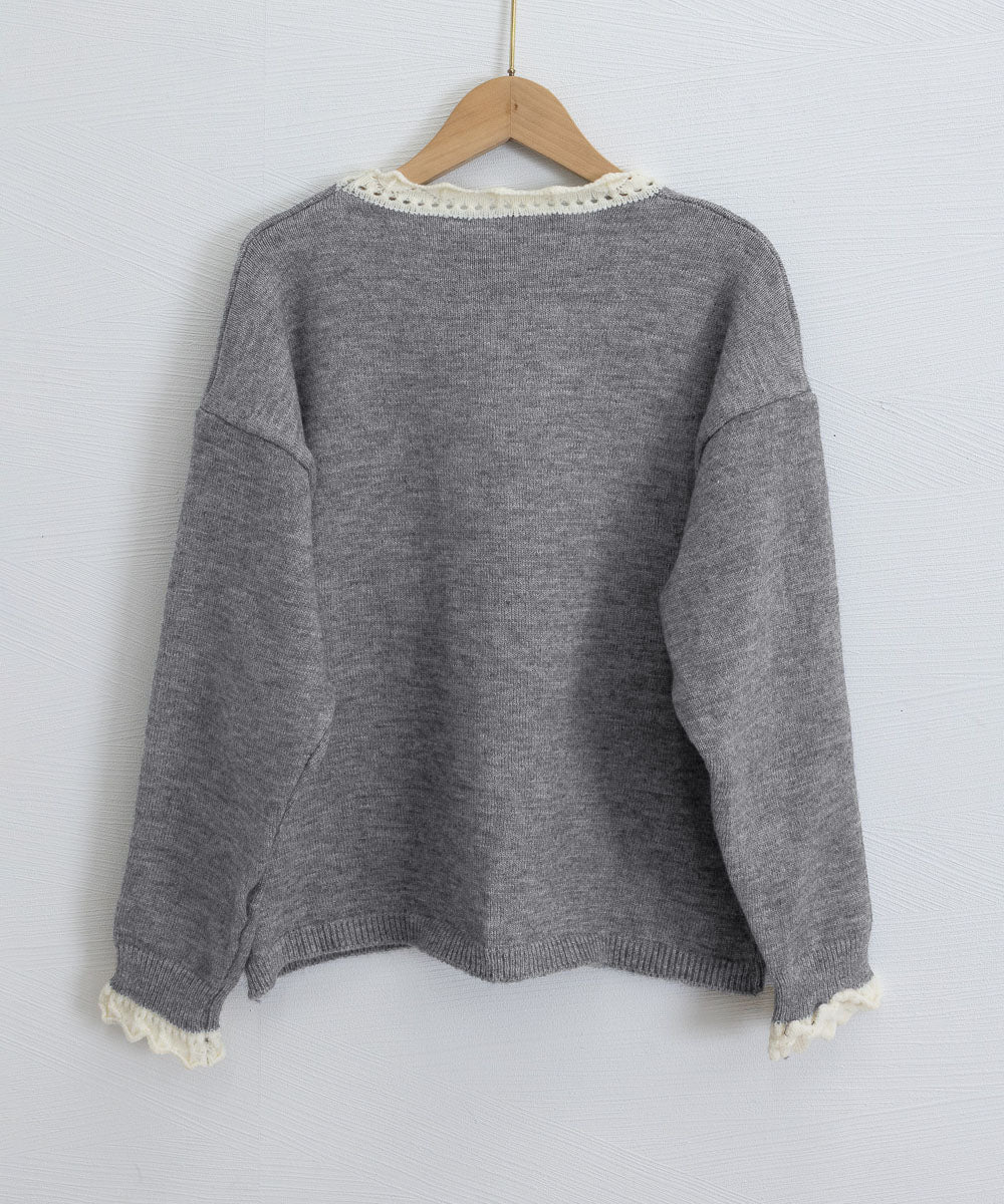 配色ニットプルオーバーラウンドネック秋服