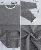 配色ニットプルオーバーラウンドネック秋服