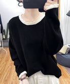 配色ニットプルオーバーラウンドネック秋服