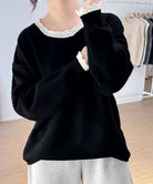 配色ニットプルオーバーラウンドネック秋服