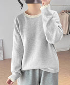 配色ニットプルオーバーラウンドネック秋服
