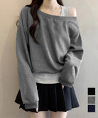 レイヤード風スウェットワンショルダー秋服 詳細画像1