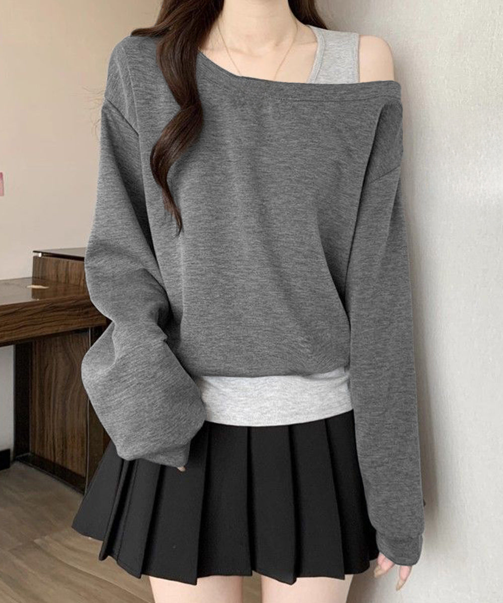 レイヤード風スウェットワンショルダー秋服 詳細画像2