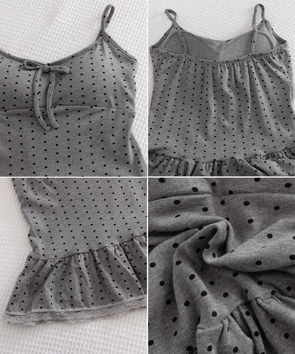 ドット柄キャミソール レースタイ付き夏服 詳細画像18