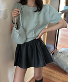 リボン付きニットトップスクルーネック夏服 詳細画像3