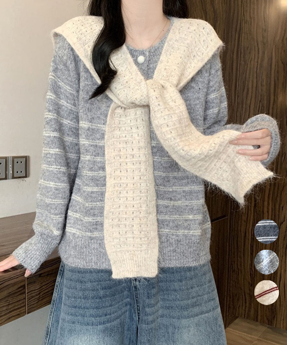 ボーダー柄カーディガンショールセット