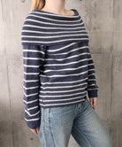 オフショルダーボーダーニット裾ボタン秋服