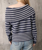 オフショルダーボーダーニット裾ボタン秋服