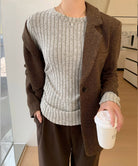 リブニットトップスサイドギャザートップス
