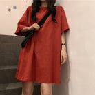 ロングtシャツ レディースビッグtシャツ くすみレッド