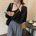 ボレロニットカーディガン クロップド丈秋 レディース 長袖ショート丈カーデ 前開きニットトップス 2way ニットマフラー韓国風 ドロップショルダーニットアウター 2HAOYE-001