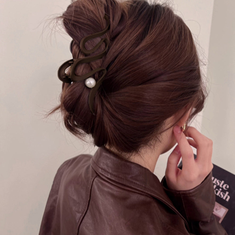 ウェーブヘアクリップ 韓国バンスクリップ ブラウン