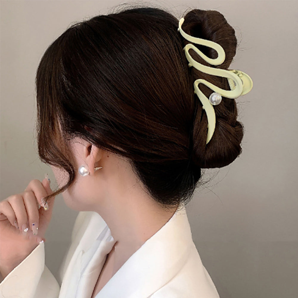 ウェーブヘアクリップ 韓国バンスクリップ アイボリー