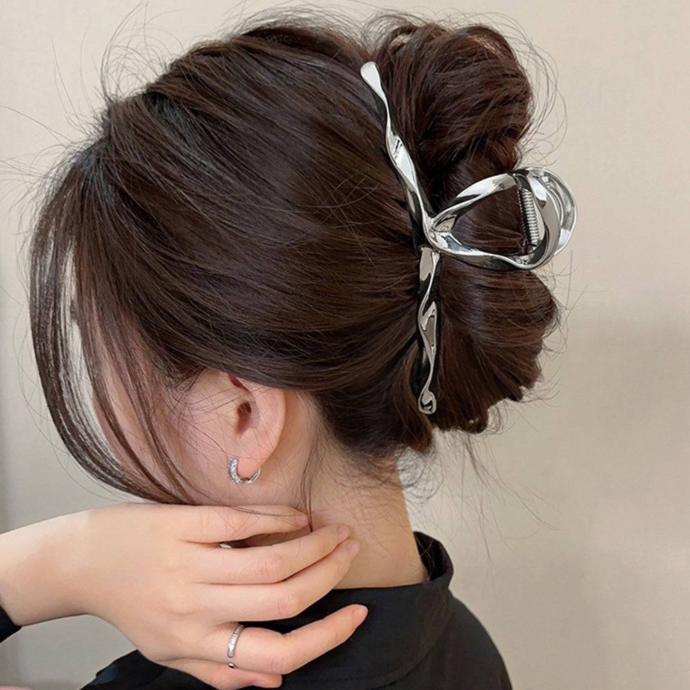 ヘアクリップ ウェーブ バンスクリップ シルバー
