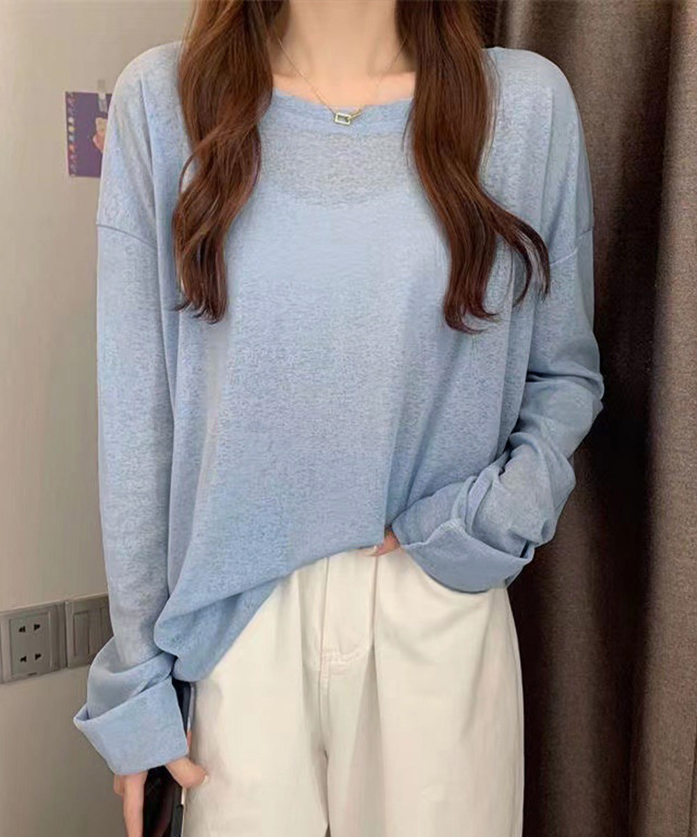 シアートップス重ね着クルーネックTシャツ ブルー