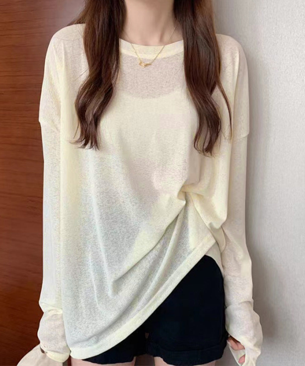 シアートップス重ね着クルーネックTシャツ アイボリー
