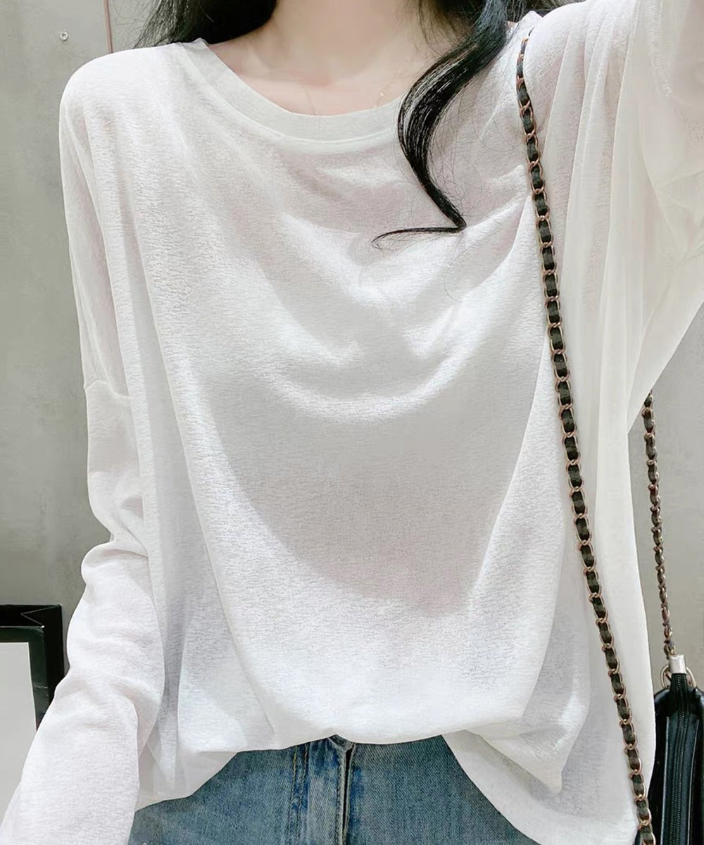 シアートップス重ね着クルーネックTシャツ ホワイト