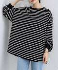 ボーダーtシャツ レディース 長袖ロンT ラウンドネック ゆったり 着やせプルオーバー 韓国 おしゃれカットソー 体型カバートップス チュニック無地 春秋冬着回し 2RIRI-001