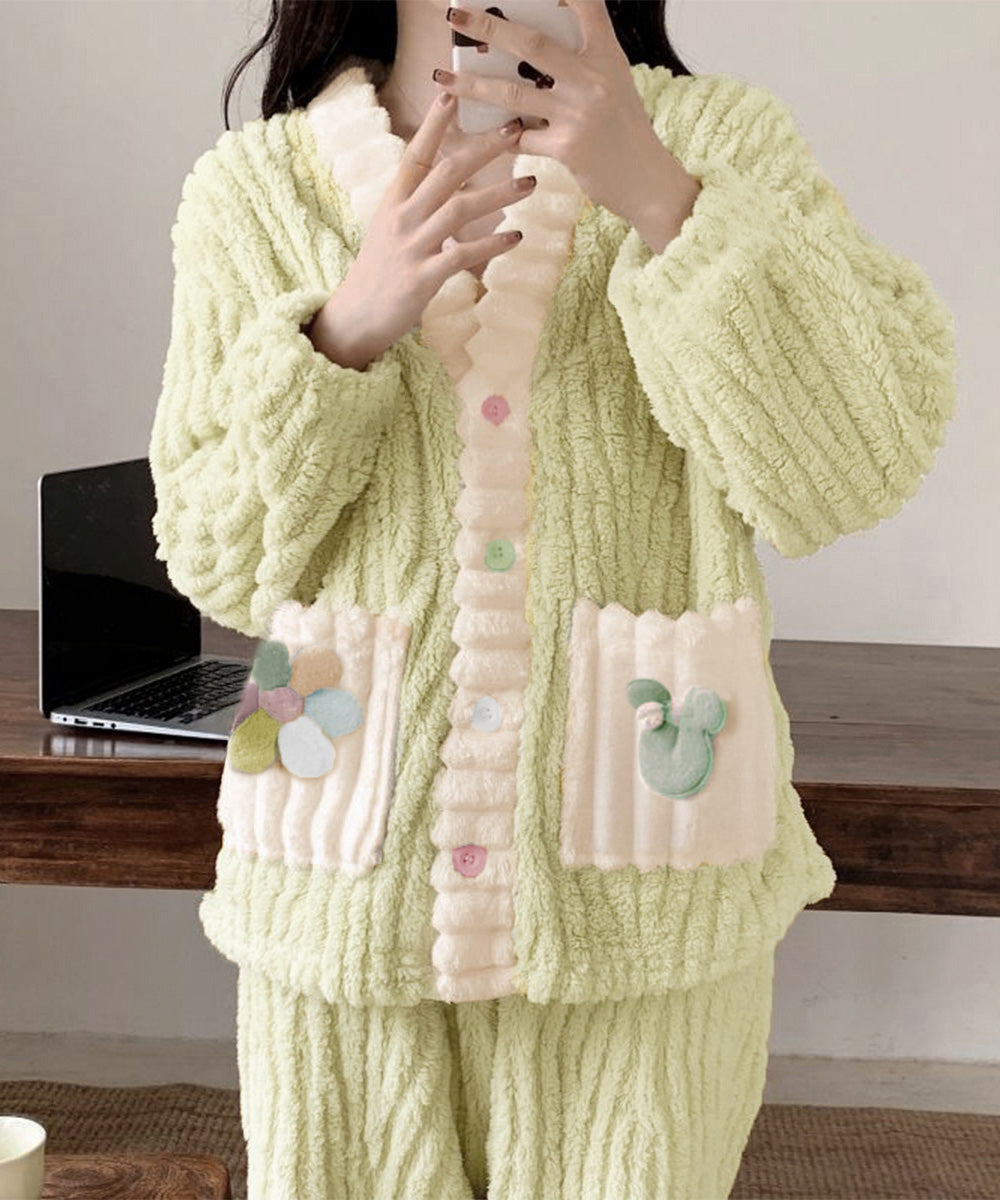 フリースパジャマ ふわふわルームウェア冬 ミント