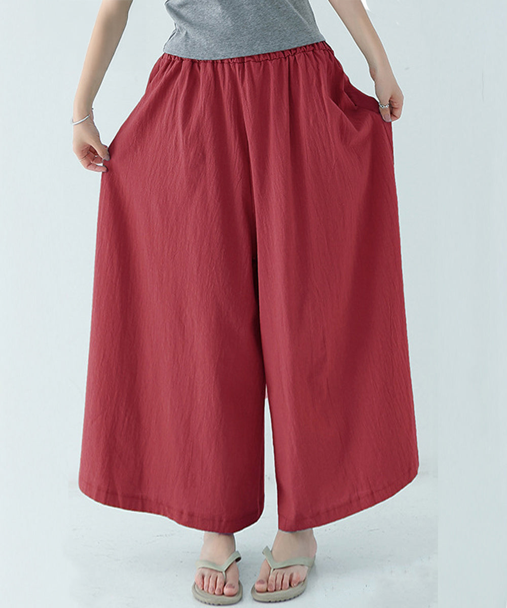 リラックスワイドパンツ キュロットパンツ レッド