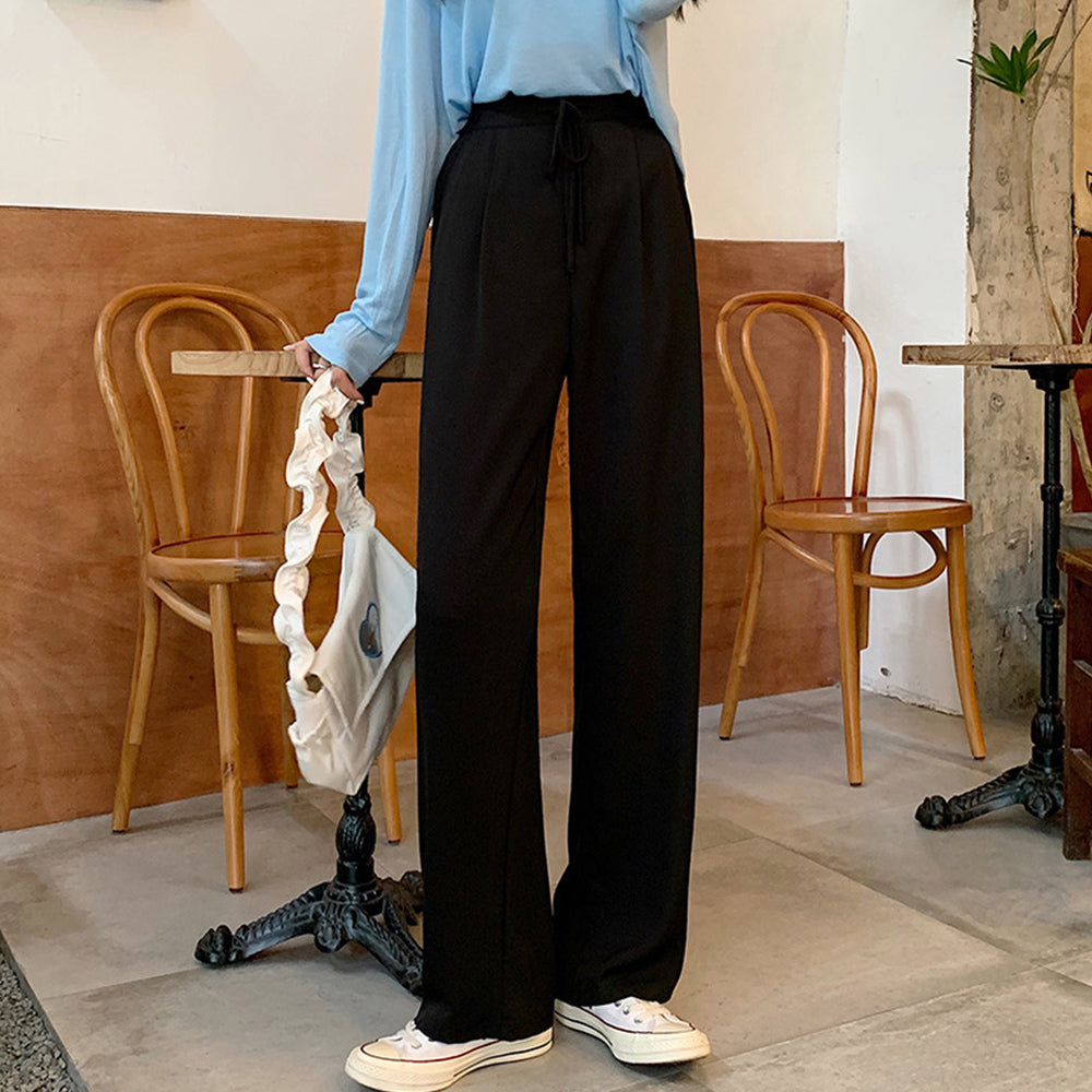 ストレートパンツ 美脚 セミワイドパンツ ブラック