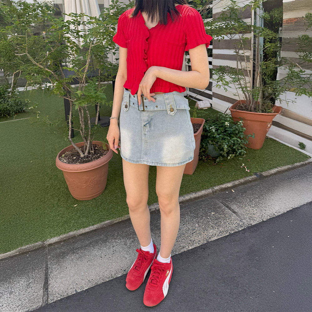 キュロットデニムスカート ハイウエスト 詳細画像28