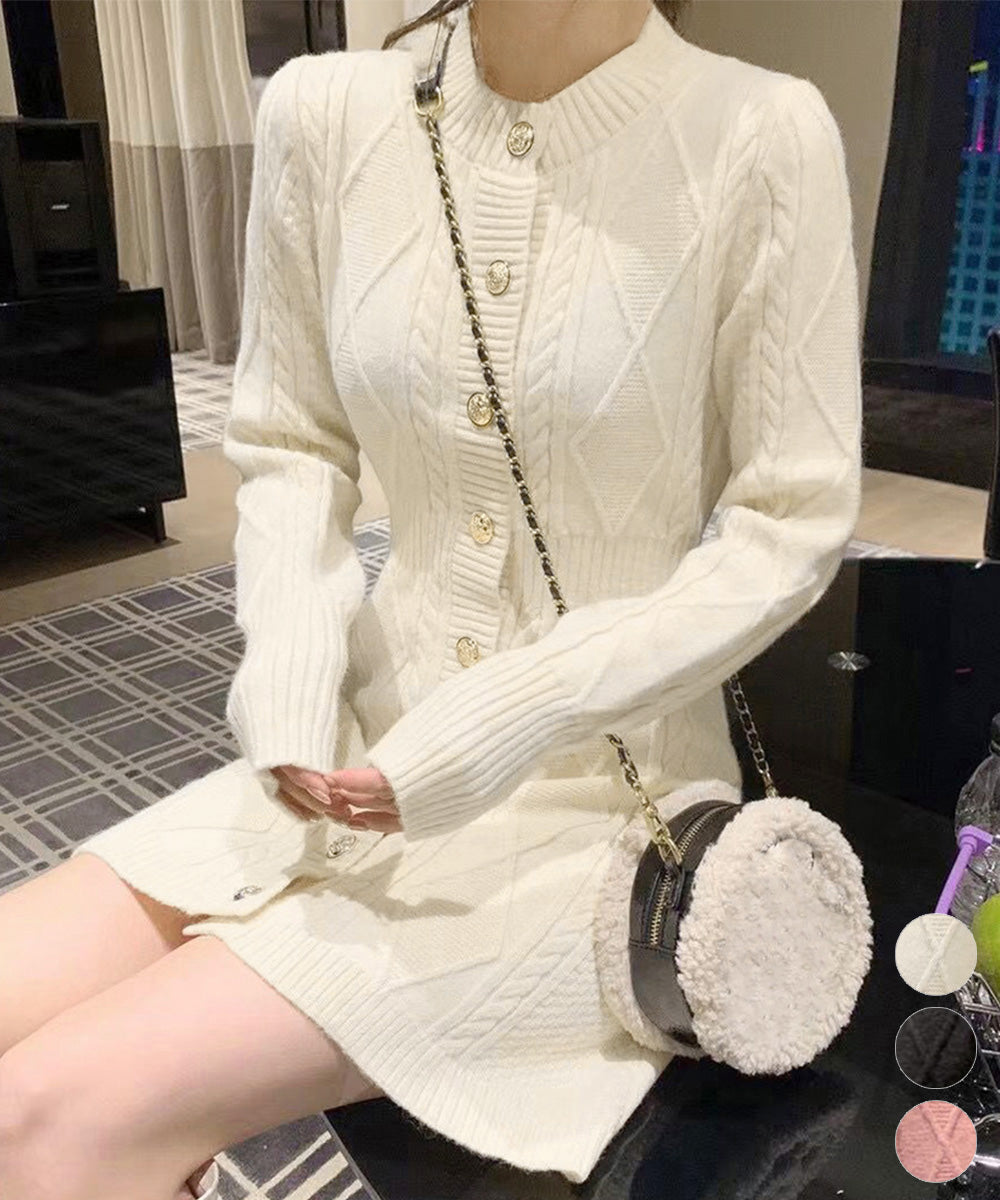 ケーブルニットワンピース ミニ きれいめ 詳細画像1