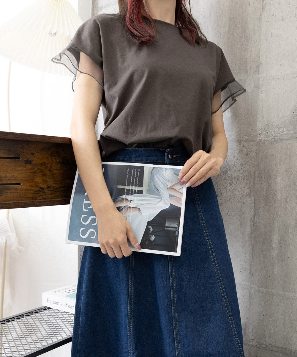 袖シアーTシャツチュール切替えカットソー 詳細画像24