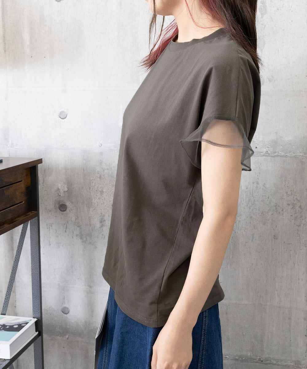袖シアーTシャツチュール切替えカットソー 詳細画像25