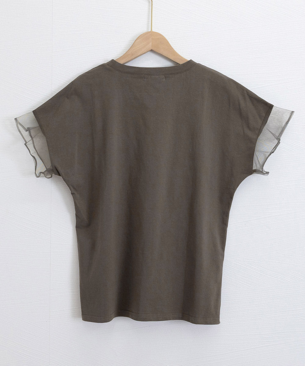 袖シアーTシャツチュール切替えカットソー 詳細画像29