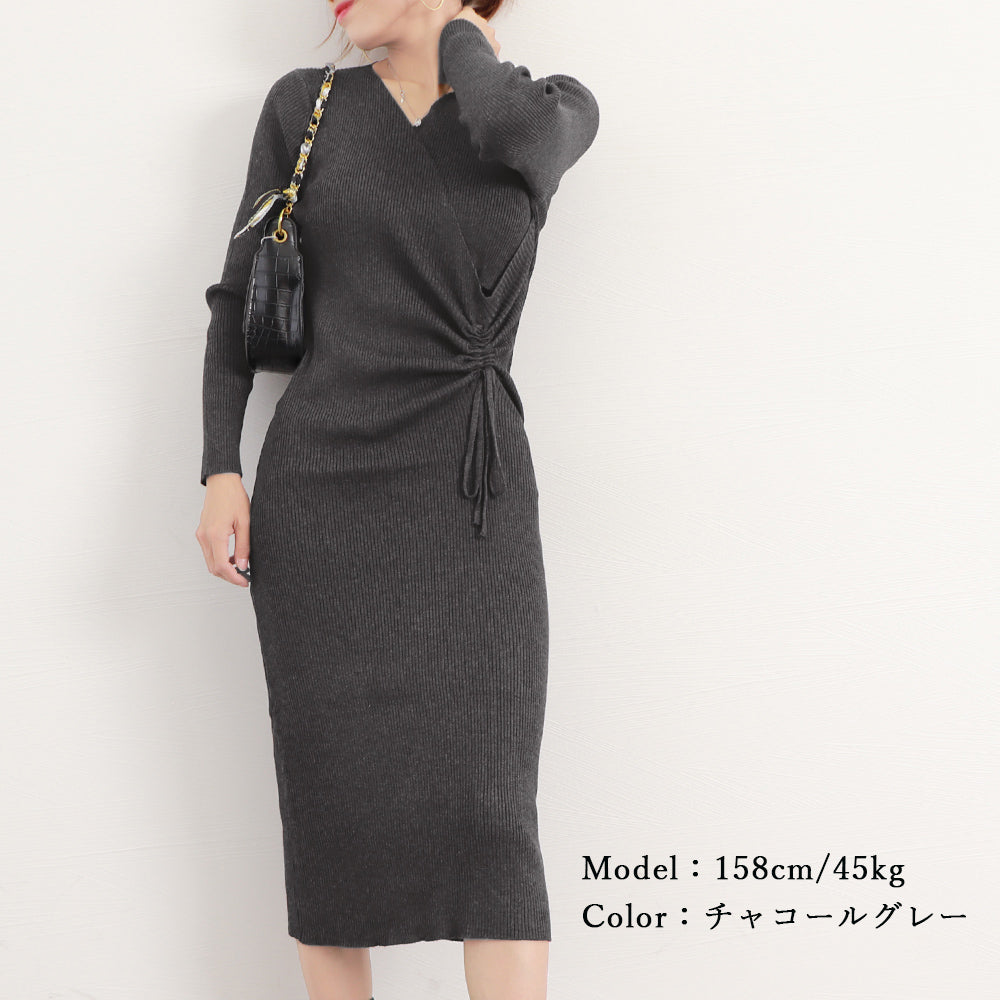 カシュクール リブニットワンピース 秋冬 詳細画像14