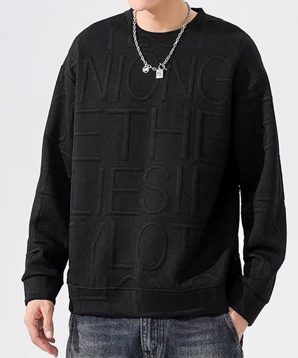 エンボス加工ロゴtシャツ メンズ 長袖 ブラック