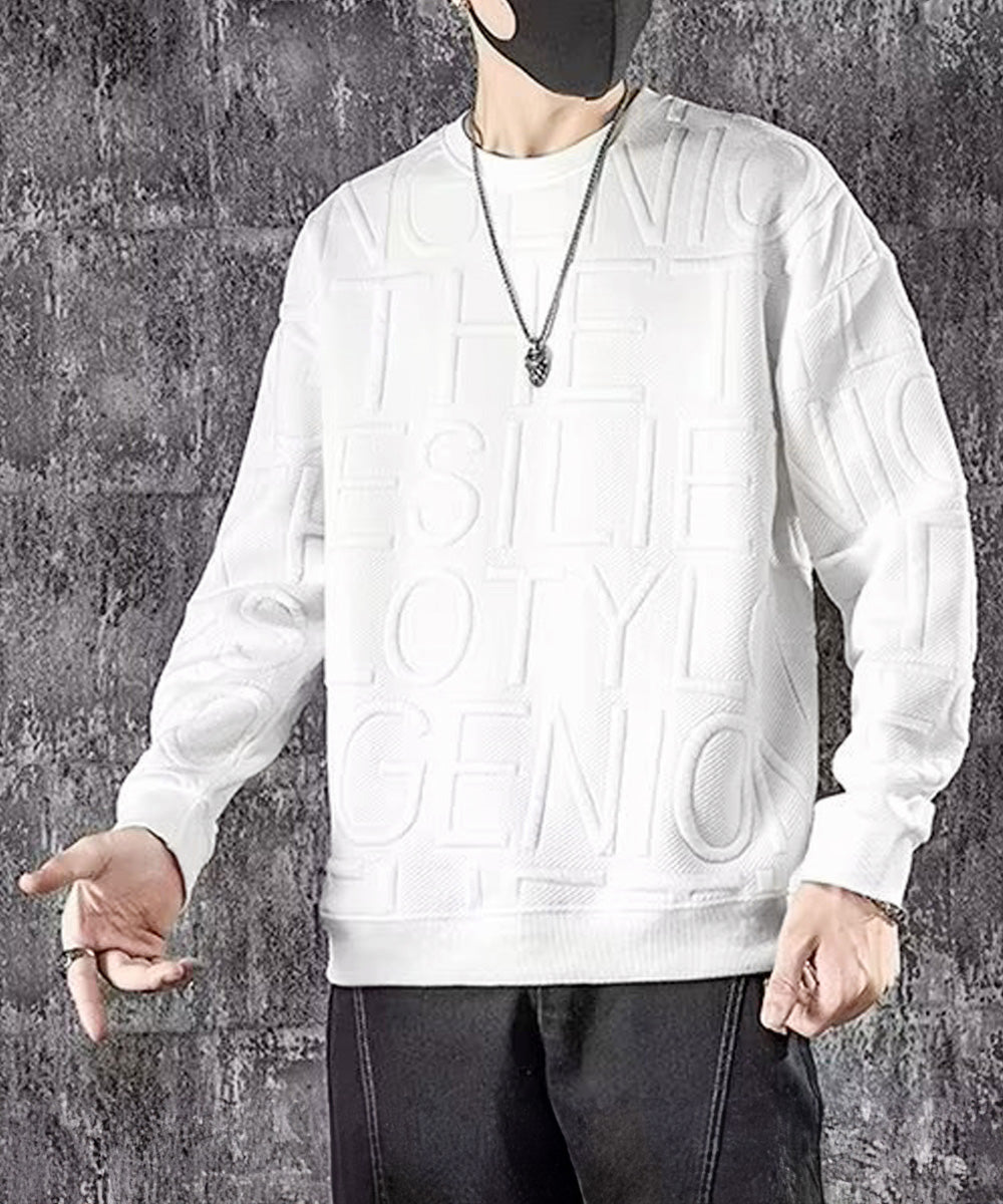 エンボス加工ロゴtシャツ メンズ 長袖 ホワイト