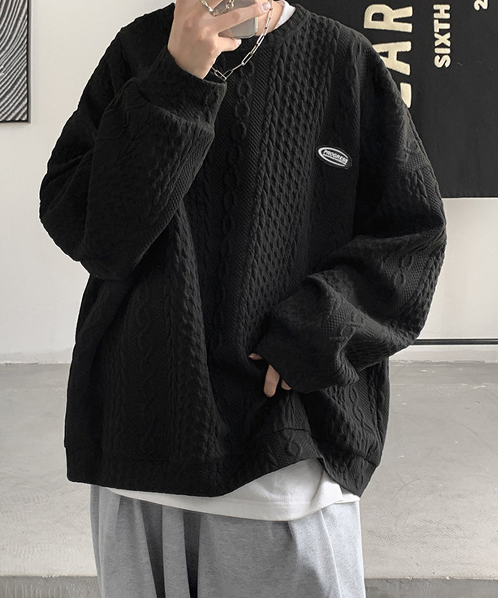 トレーナー 秋服 長袖 丸襟プルオーバー ブラック