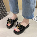 厚底サンダル 蝶結び レディース 夏靴 ブラック