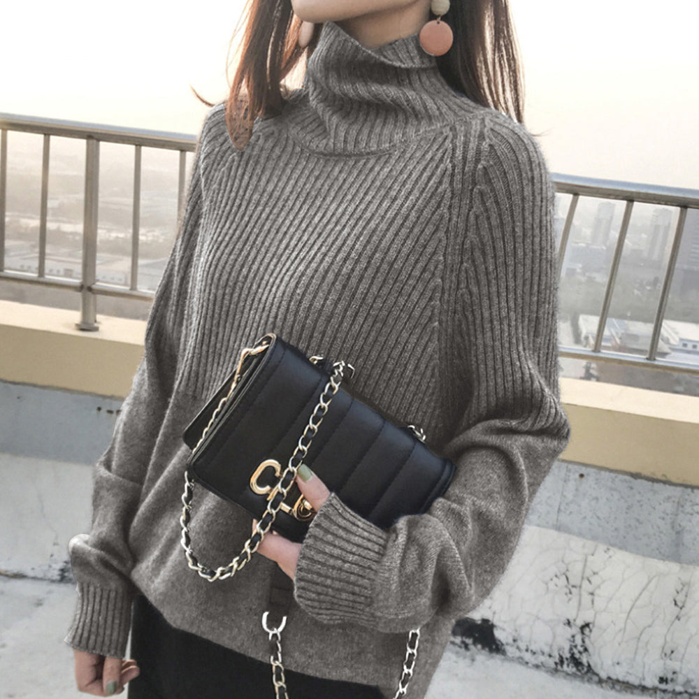 タートルネックニット レディース 秋冬 グレー