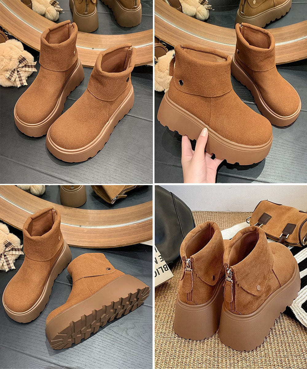 厚底ショートブーツ 秋冬シューズ美脚脚長
