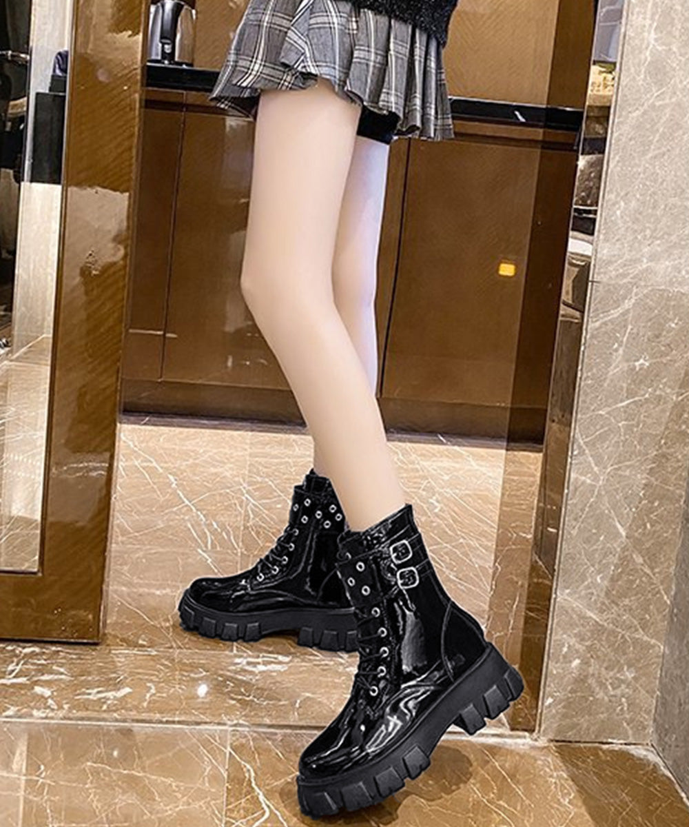 厚底ショートブーツ 黒ストームブーツ美脚