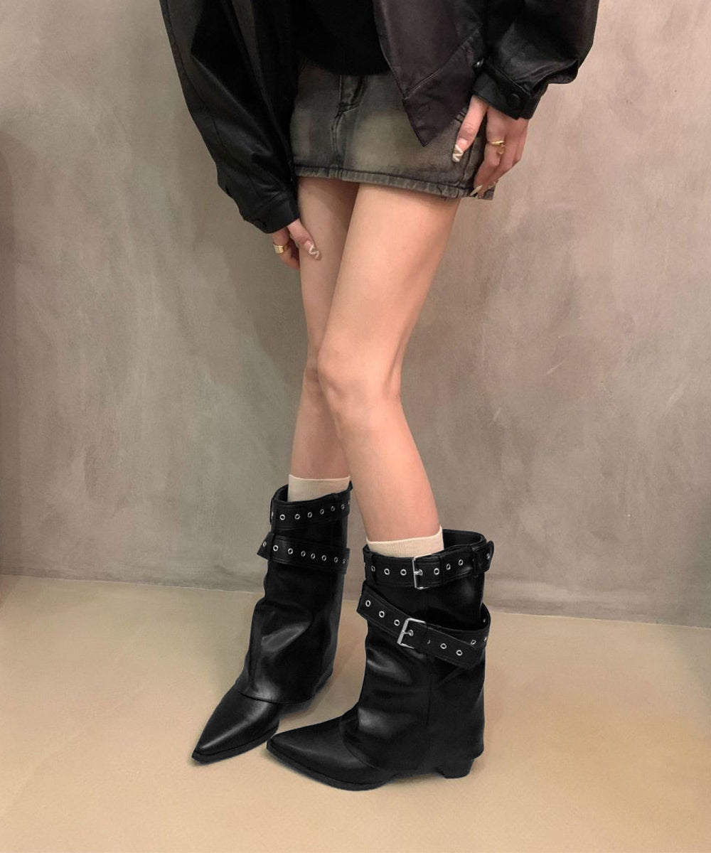 ポインテッドトゥショートブーツ美脚脚長靴 詳細画像7