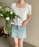 スクエアネック サマーニット トップス オフホワイト