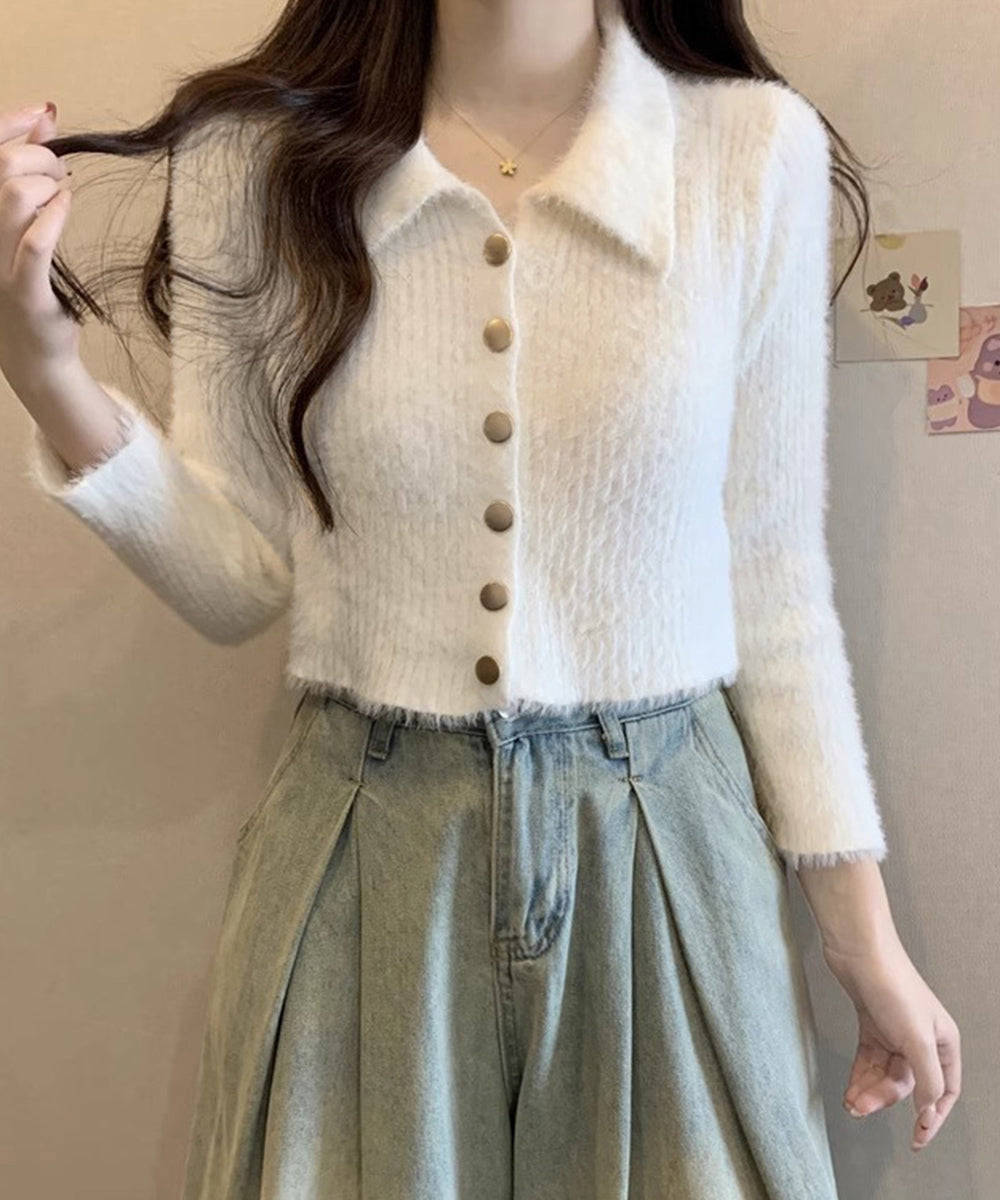 シャギーカーディガンゴールドボタン韓国風 レディース 秋冬服 大人可愛い ニットトップス 長袖 ミンクタッチカーディガン ふわふわ モヘヤ風セーター おしゃれ 617SY-009