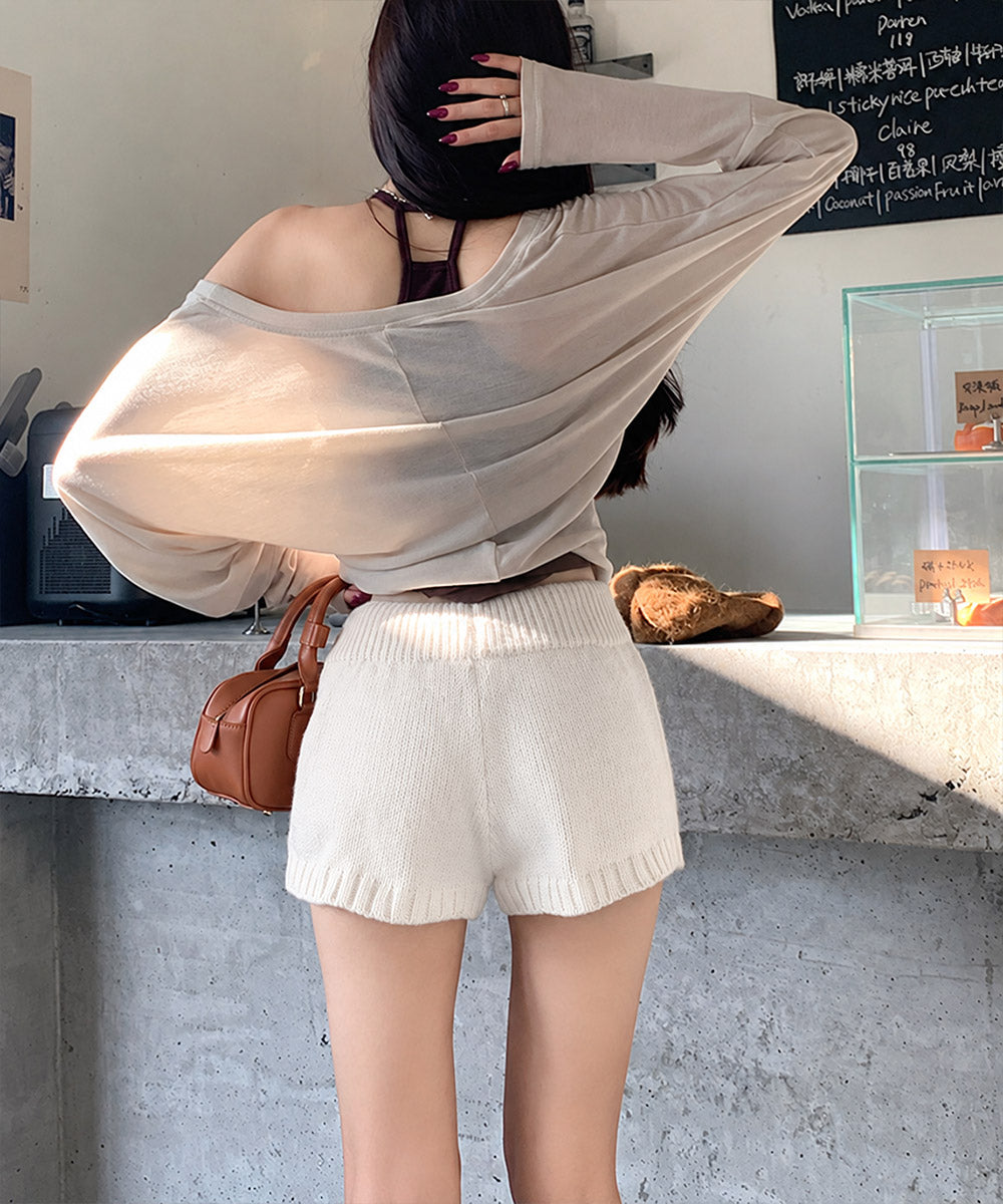 ショートニットパンツ 暖かい短パン 春秋