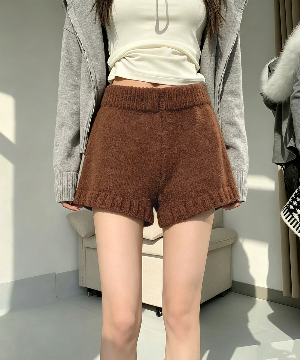 ショートニットパンツ 暖かい短パン 春秋