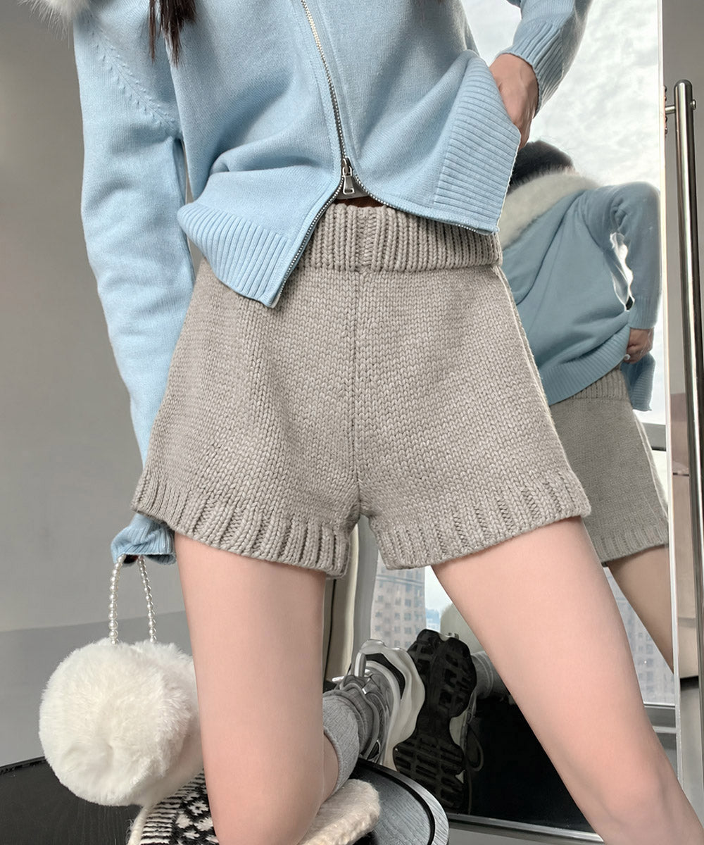 ショートニットパンツ 暖かい短パン 春秋
