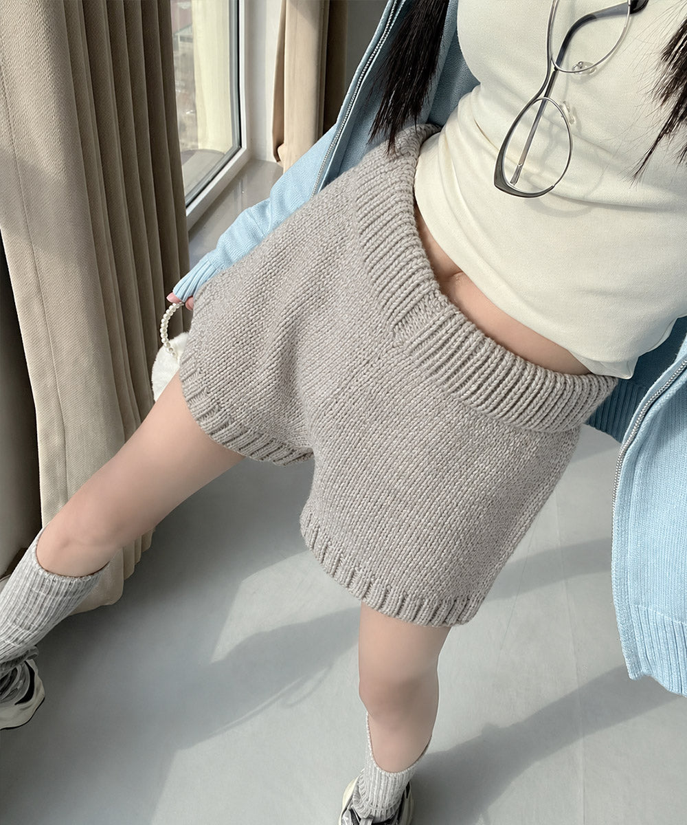 ショートニットパンツ 暖かい短パン 春秋