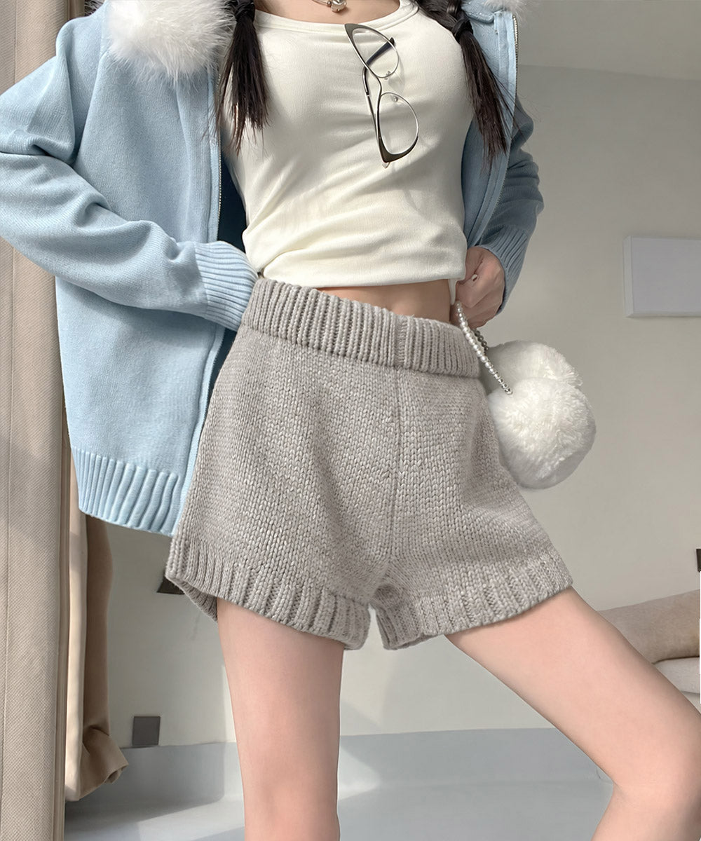 ショートニットパンツ 暖かい短パン 春秋