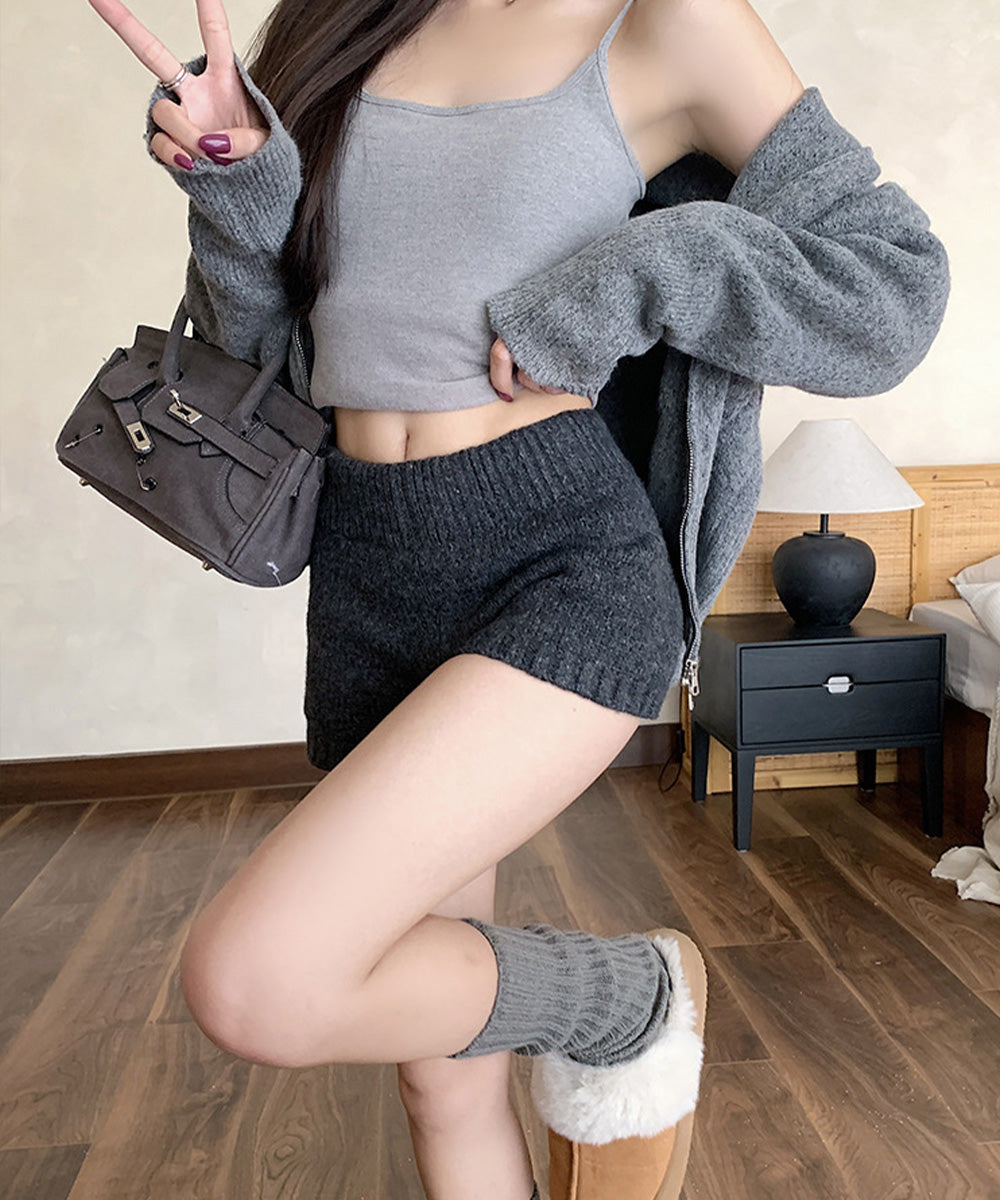 ショートニットパンツ 暖かい短パン 春秋
