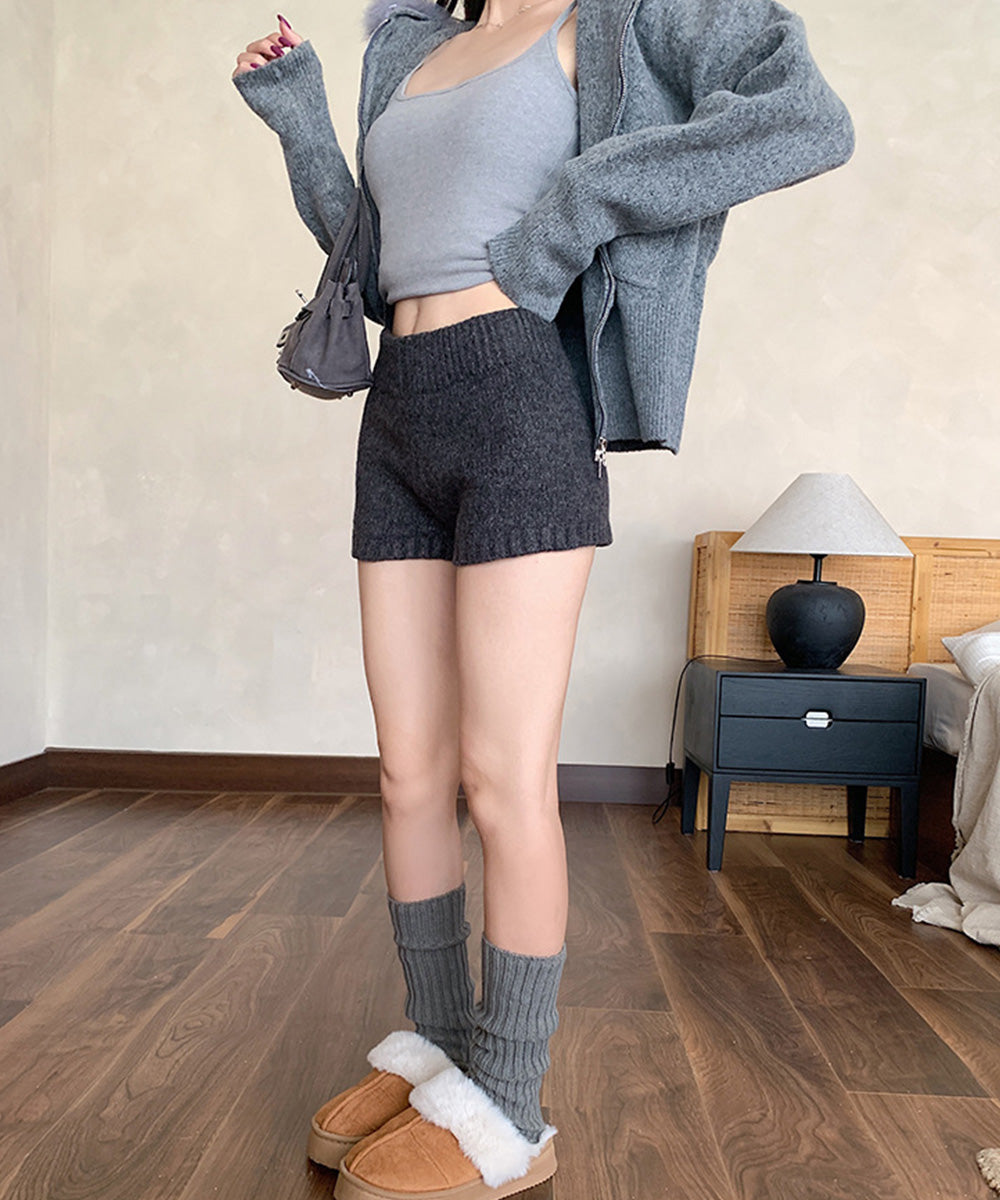 ショートニットパンツ 暖かい短パン 春秋