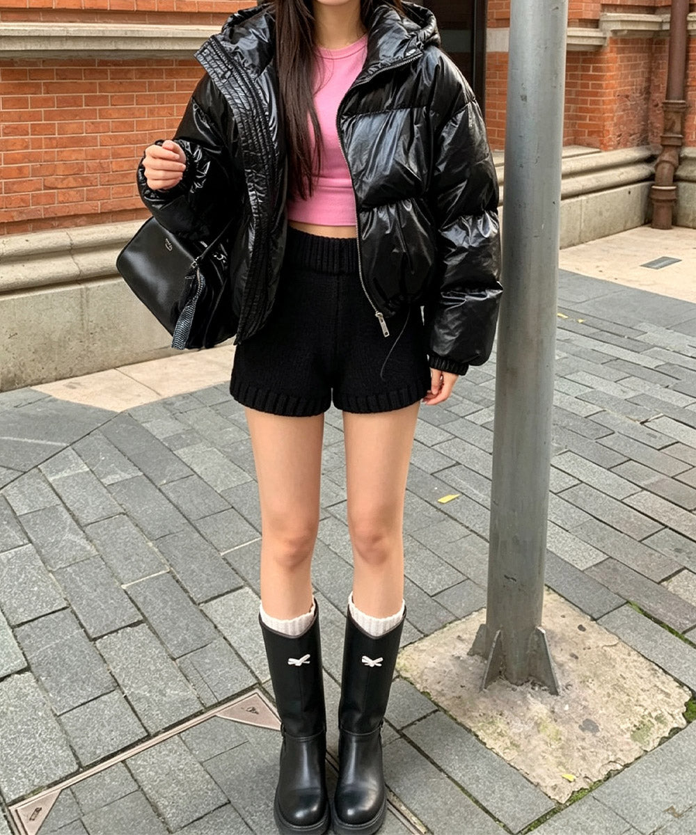 ショートニットパンツ 暖かい短パン 春秋